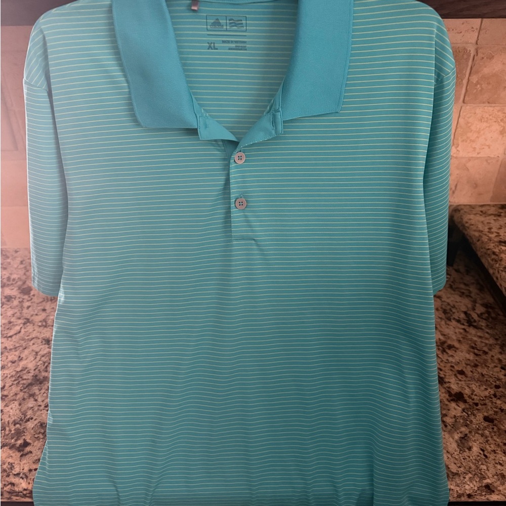 Men's Adidas Polo Shirt - Turquoise Stripe Size XL